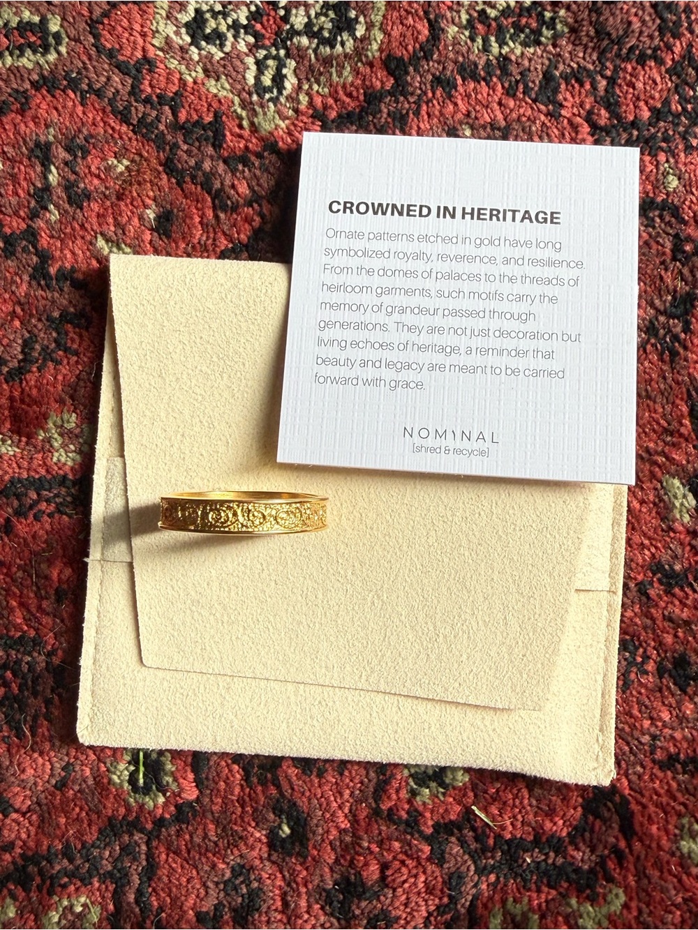 Nominal Vintage Royalty Ring Gold With Velvet Pouch (NWT)